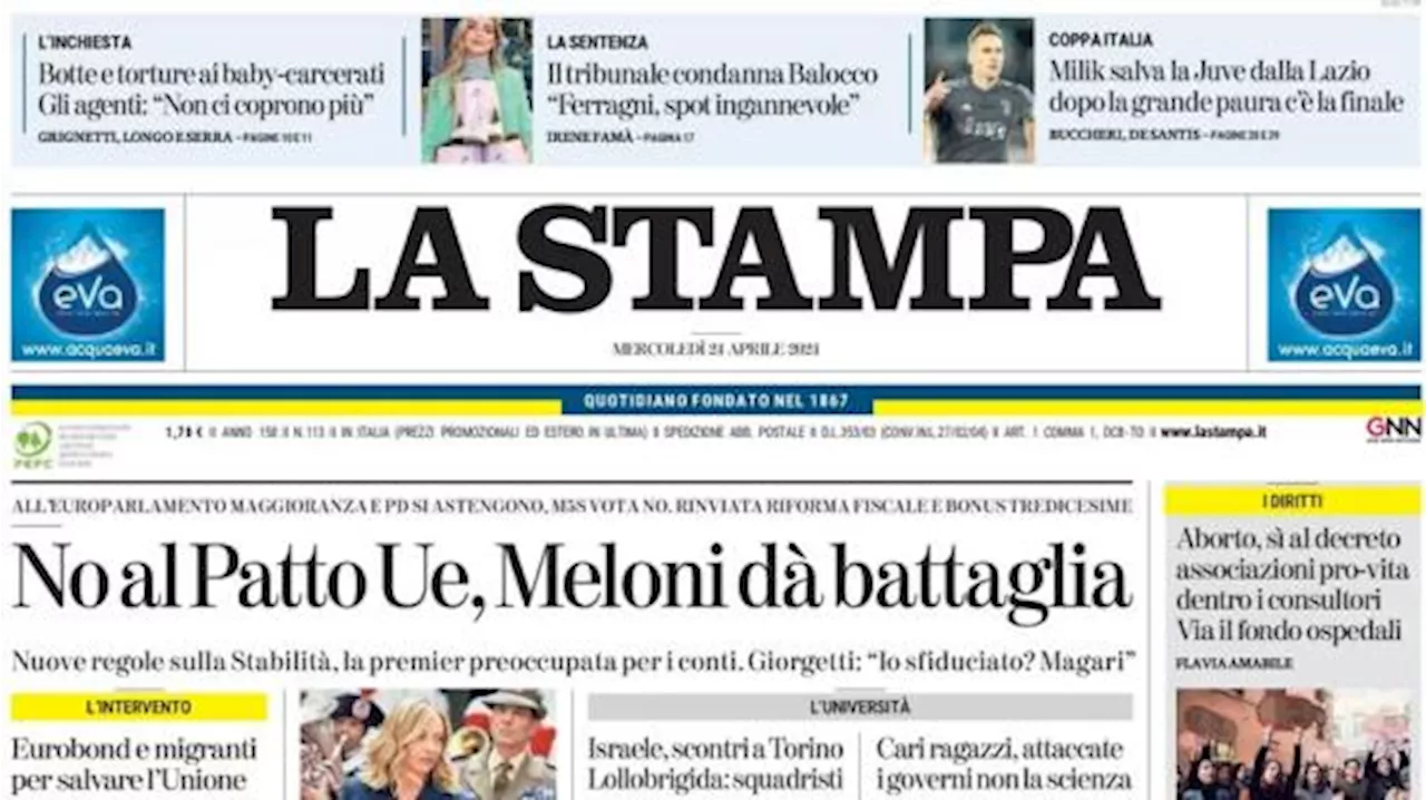 La Stampa: 'Milik salva la Juve dalla Lazio: dopo la grande paura c'è la finale'