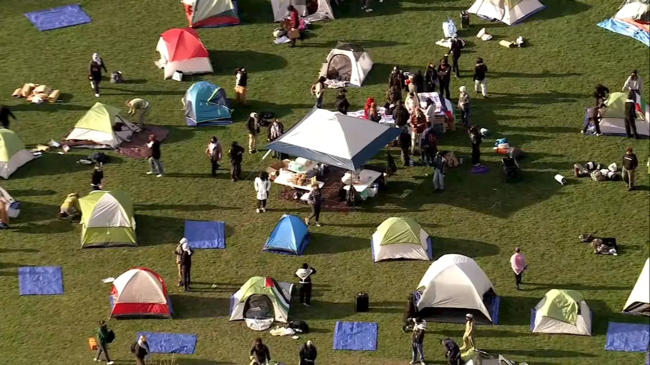 Northwestern University students build encampment on Deering Meadow in pro-Palestinian protest