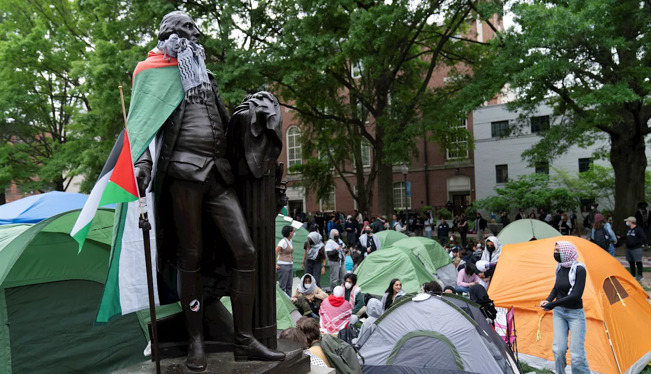 Protesters from several DC-area schools unite in large demonstration at GWU as faculty join in