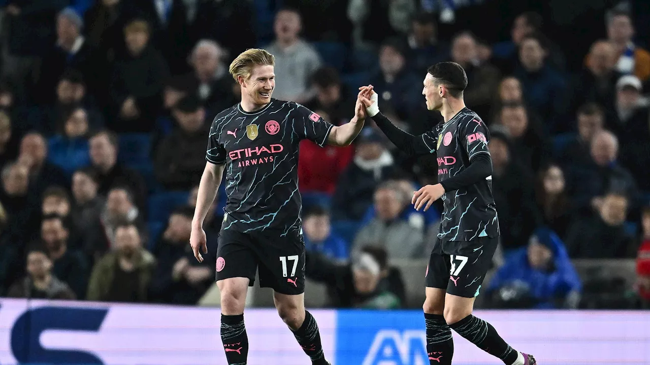  Brighton-Manchester City 0-4: Guardiola a -1 dall'Arsenal con de Bruyne, doppio Foden e Julian Alvarez