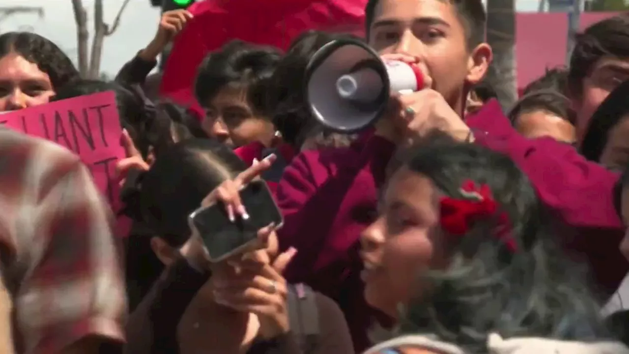 Logan Memorial High School students walk out to protest of San Diego Unified layoffs