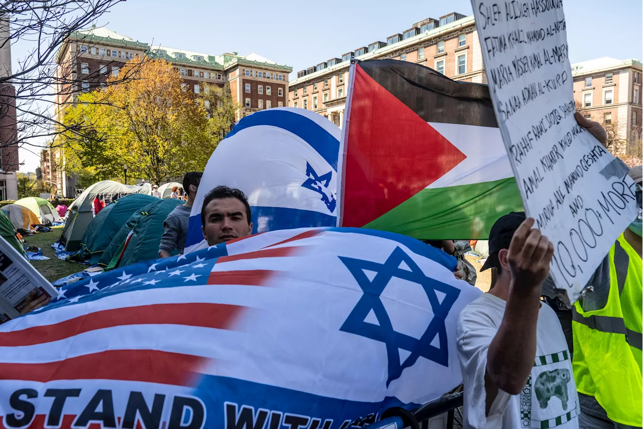 Pro-Palestinian Protest Attempts to Drown Out Pro-Israel March at Columbia