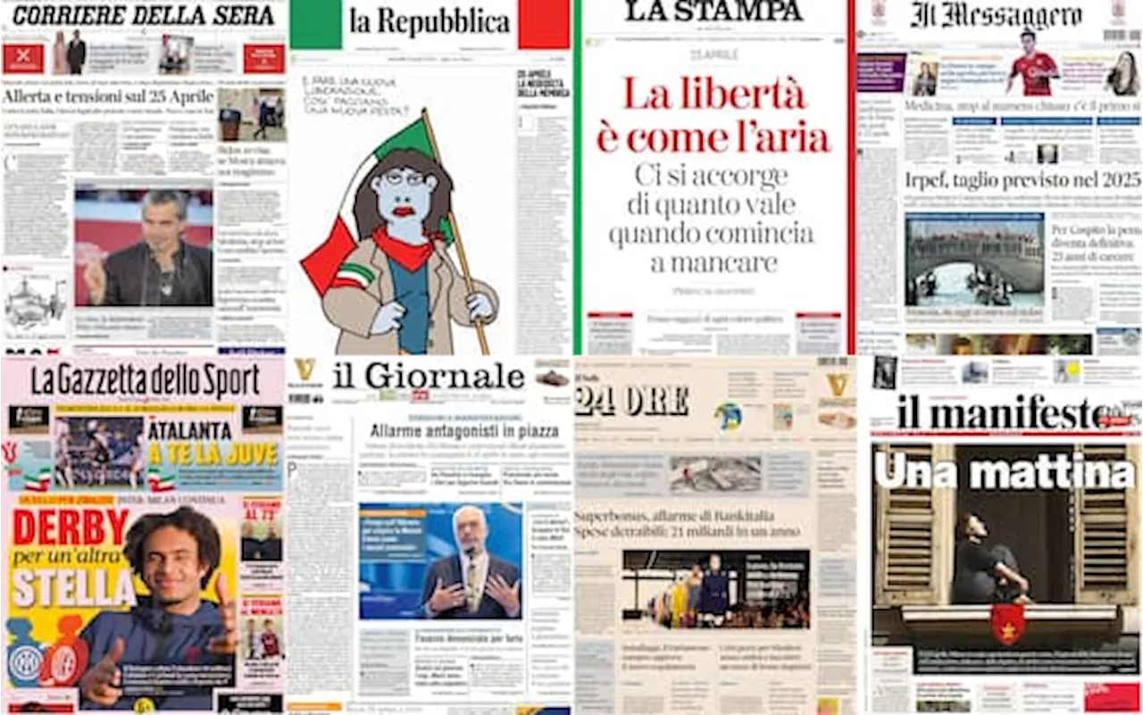 Le prime pagine dei quotidiani di oggi 25 aprile: la rassegna stampa di Sky TG24