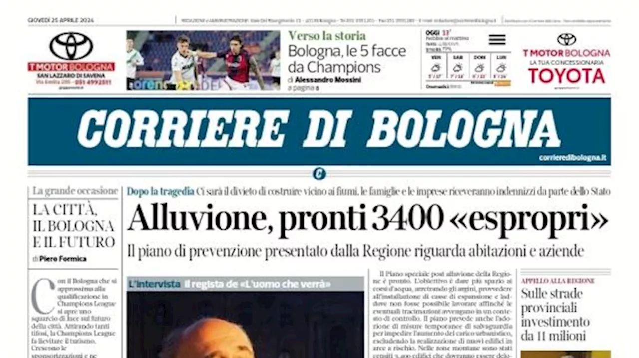 La prima pagina del Corriere di Bologna sui rossoblù: 'Le 5 facce da Champions'