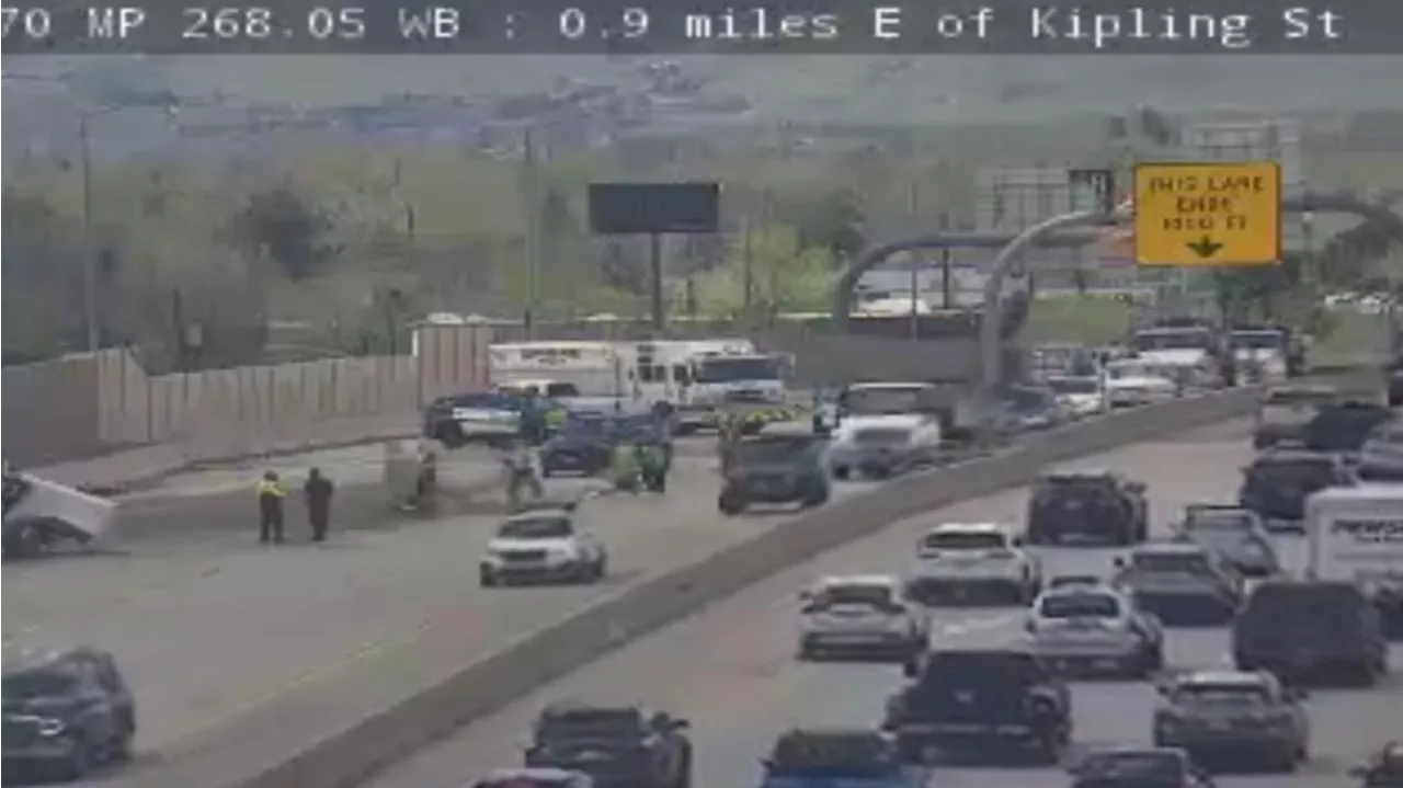 Gravel truck rolls, blocking multiple lanes of I-70 in Wheat Ridge