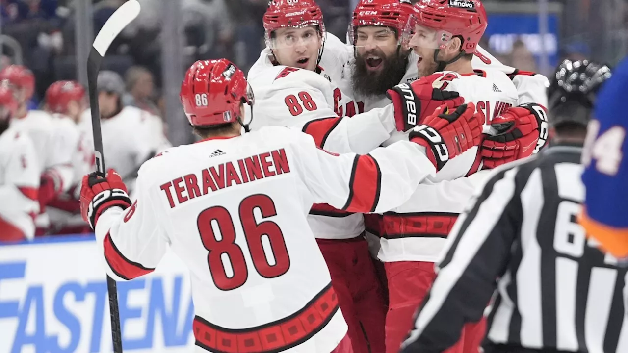 Brent Burns, Dmitry Orlov help Hurricanes hold on to beat Islanders 3-2 for 3-0 series lead