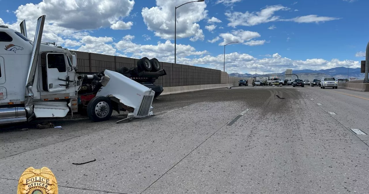 Semi-truck crashes, spills 45,000 pounds of gravel on eastbound I-70 in Wheat Ridge