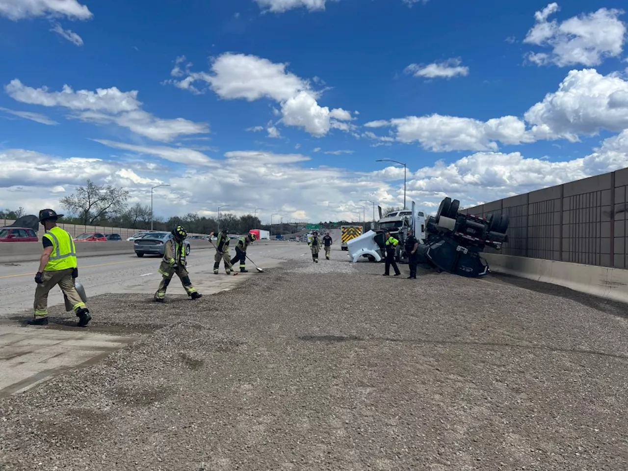 Gravel truck crash closes three lanes of eastbound I-70 in Wheat Ridge