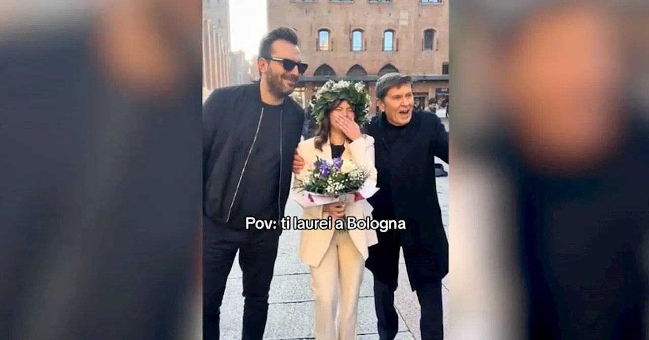 Si laurea a Bologna e Cesare Cremonini e Gianni Morandi si fermano per fare una foto con lei in piazza…