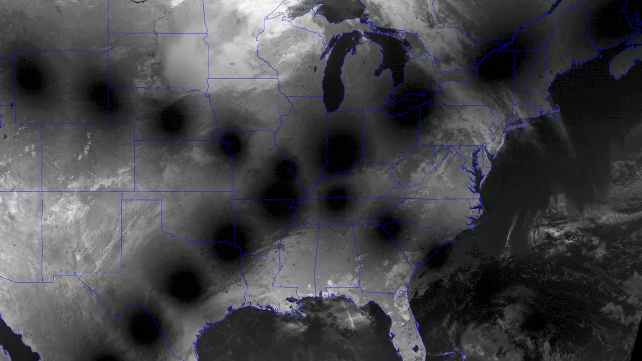 Satellite images overlay 2024 and 2017 total solar eclipses sweeping across US