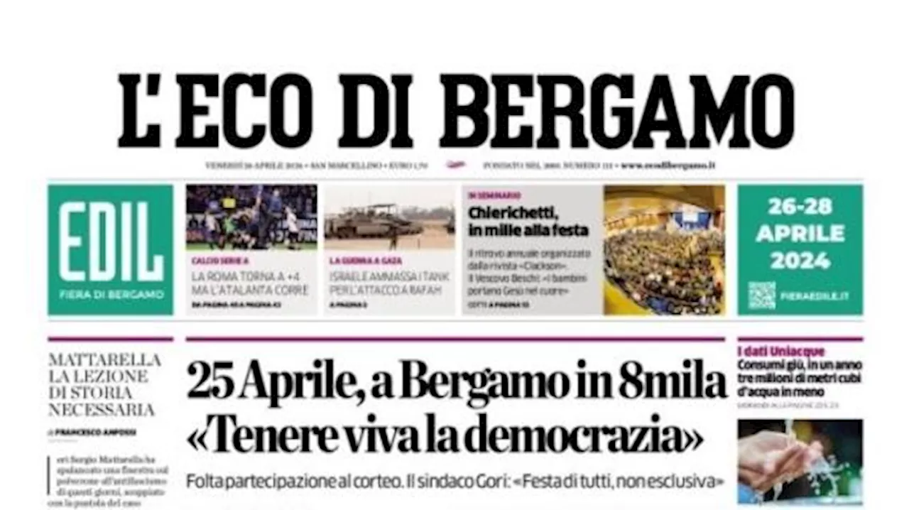 L'Eco di Bergamo in prima pagina: 'La Roma torna a +4, ma l'Atalanta corre'