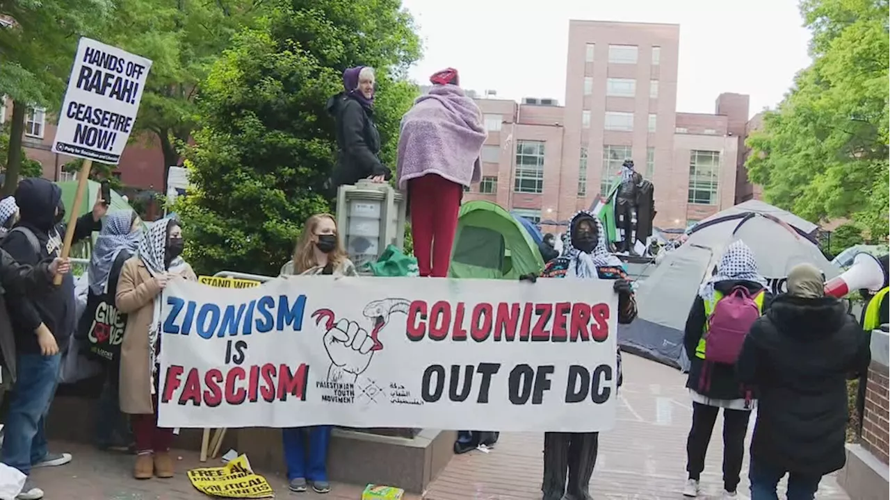 WATCH: George Washington University students rally, set up Gaza solidarity encampment