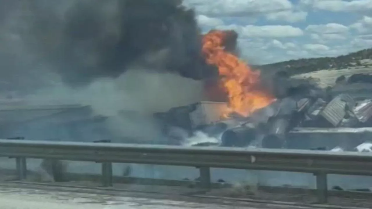 Train derails near Arizona-New Mexico border, catches fire