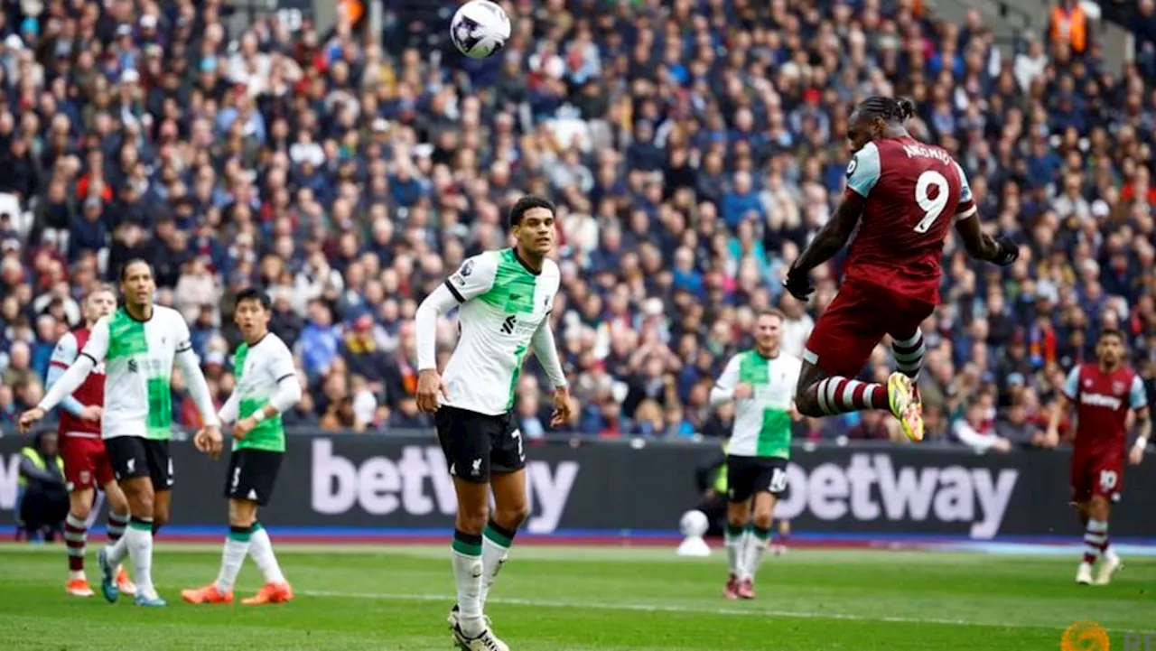Liverpool's slim title hopes fade further with 2-2 draw at West Ham