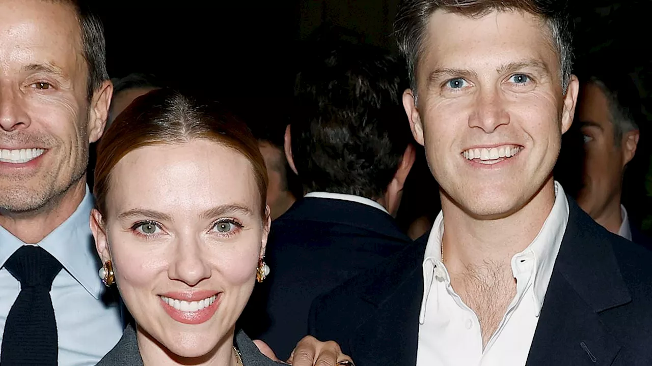 Scarlett Johansson supports husband Colin Jost as Rosario Dawson glows in blue as at CAA Kickoff...