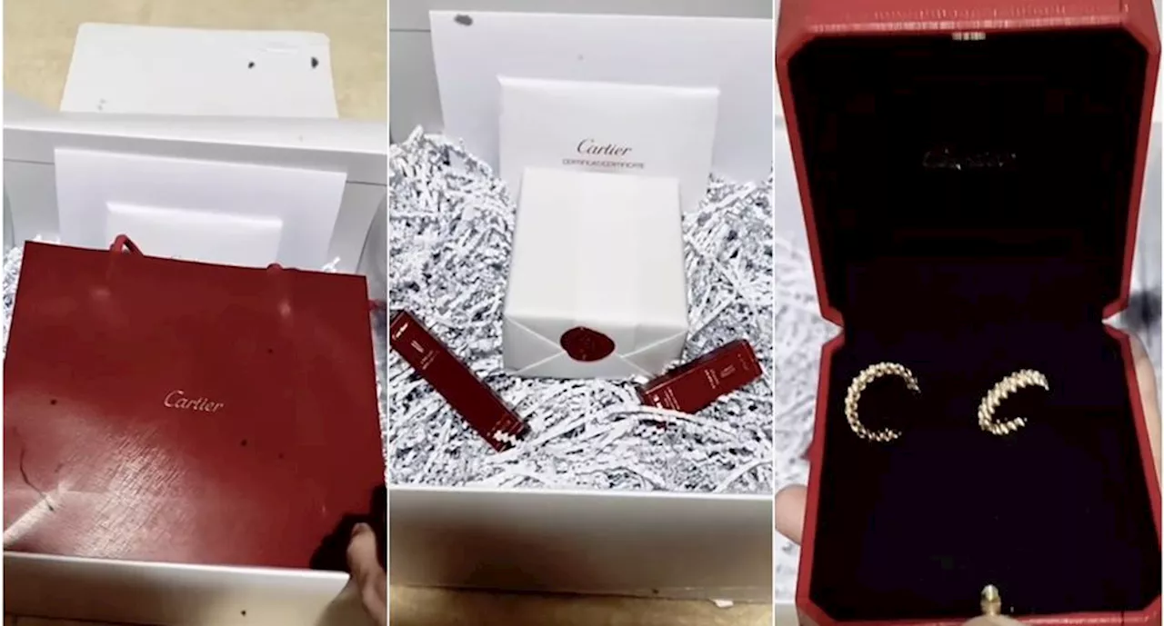 VIDEO: Joven que compró aretes Cartier en 237 pesos hace 'unboxing' y los muestra en TikTok