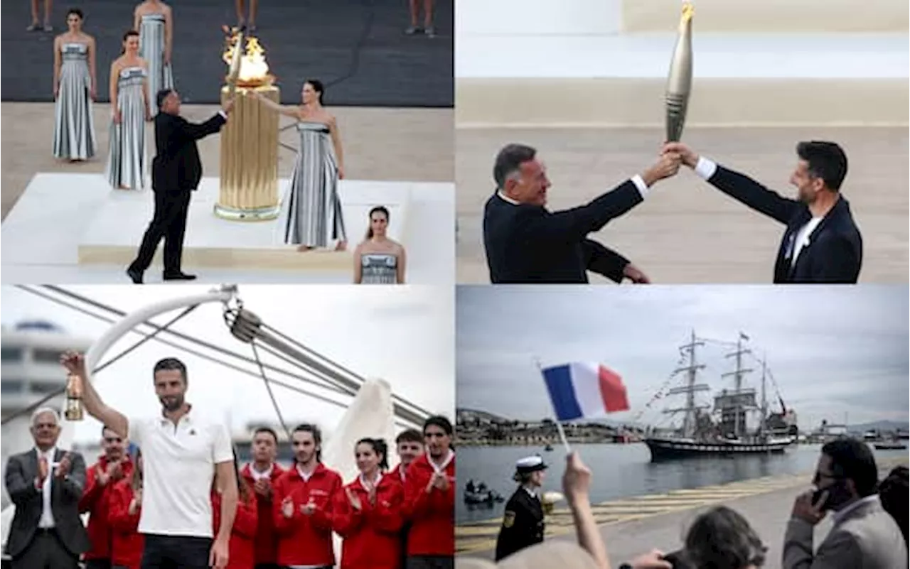 Olimpiadi Parigi 2024, la fiamma in viaggio sul veliero d'epoca dal Pireo verso Marsiglia