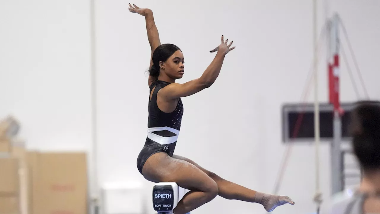 Gabby Douglas shows promise but makes mistakes in first meet since 2016