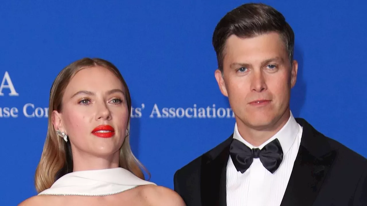 Scarlett Johansson stuns in strapless gown while supporting host husband Colin Jost at White House...