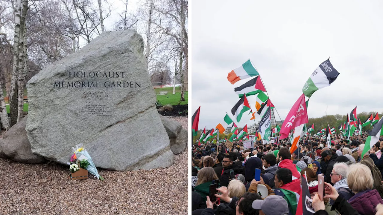 Outrage after Holocaust memorial in Hyde Park covered up during pro-Palestine march through London