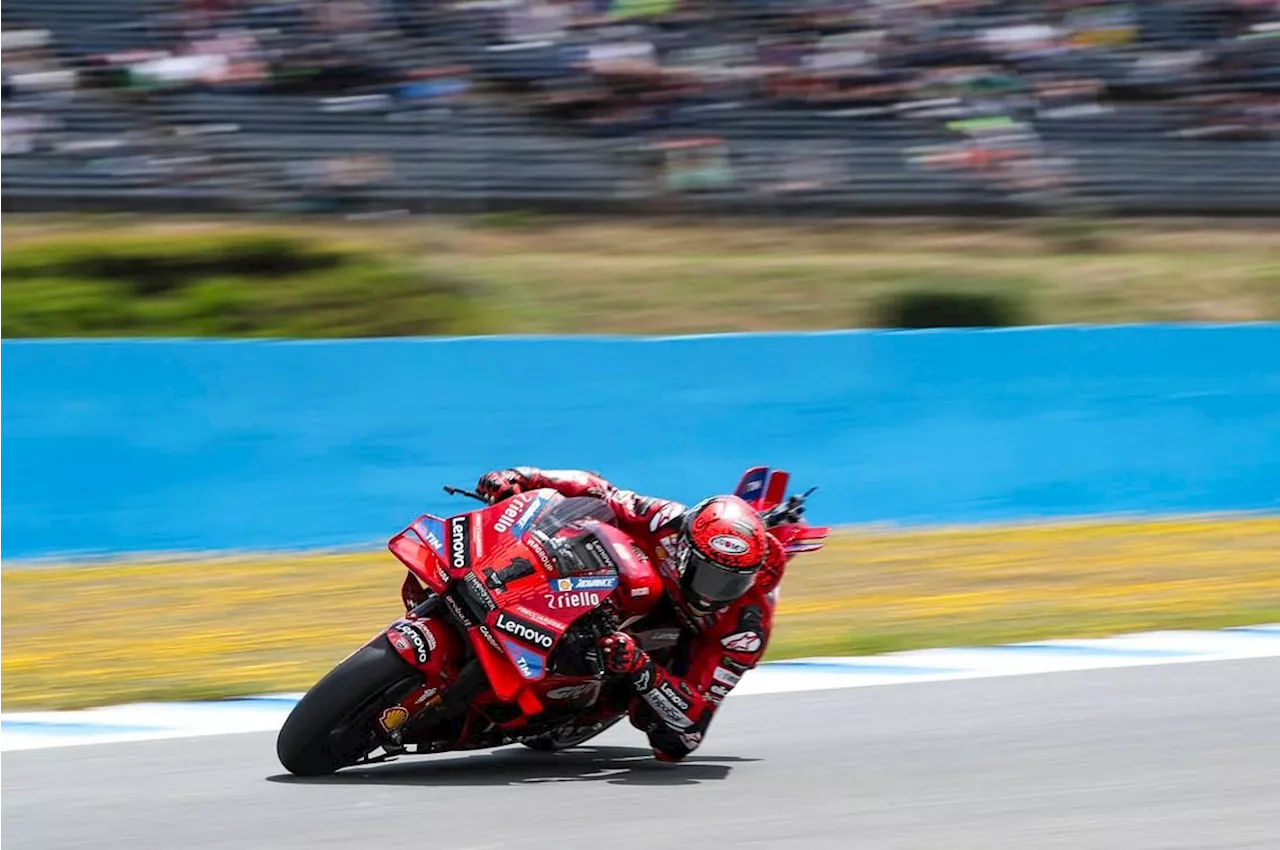 MotoGP Spanish GP: Bagnaia fends off Marquez in thriller as Martin crashes