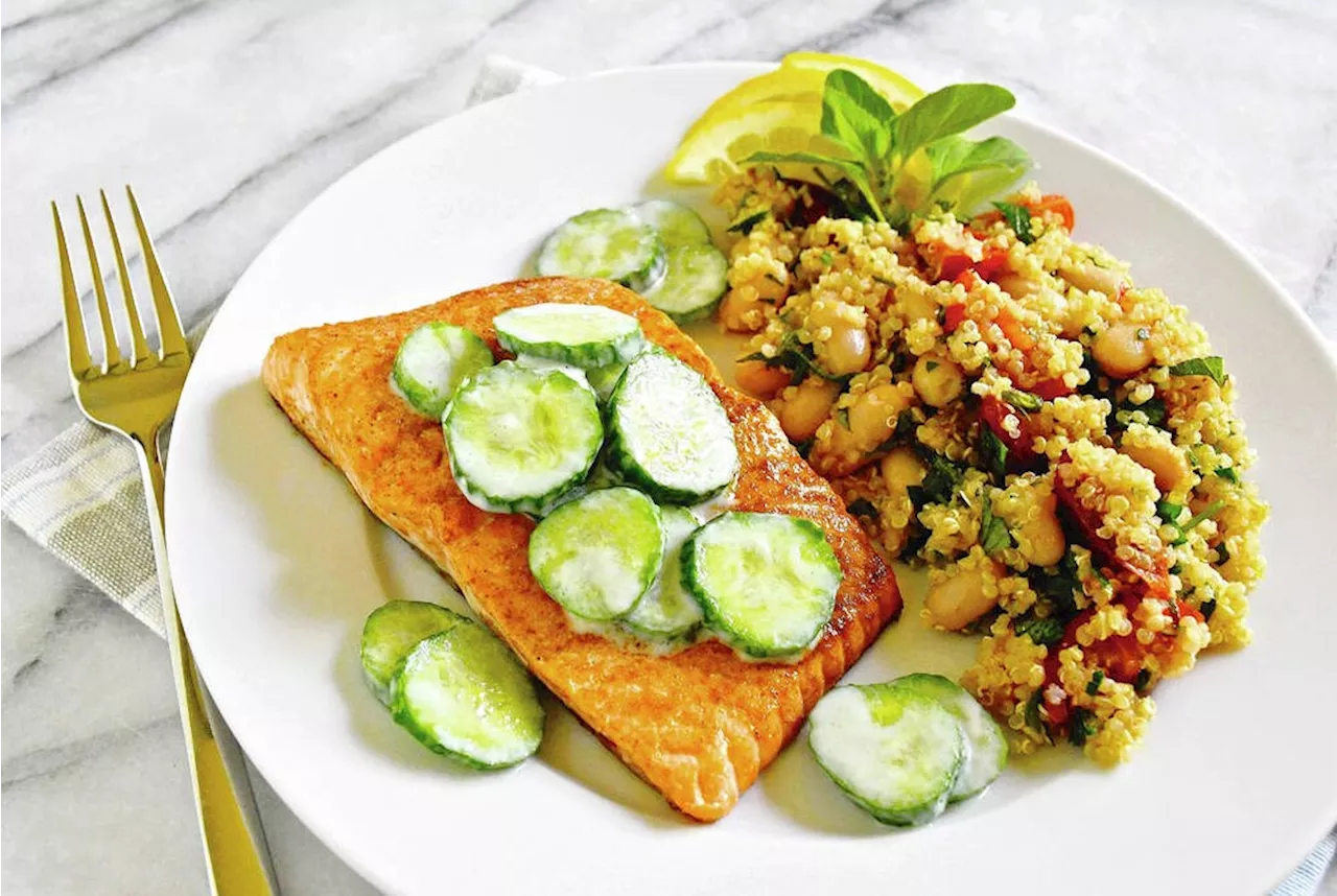 Eric Akis: Yogurt-tossed cucumbers top off baked salmon dish