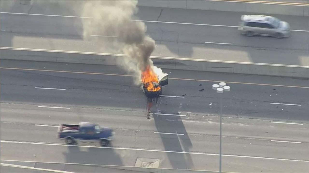 Southbound lanes of Interstate 25 closed due to car fire