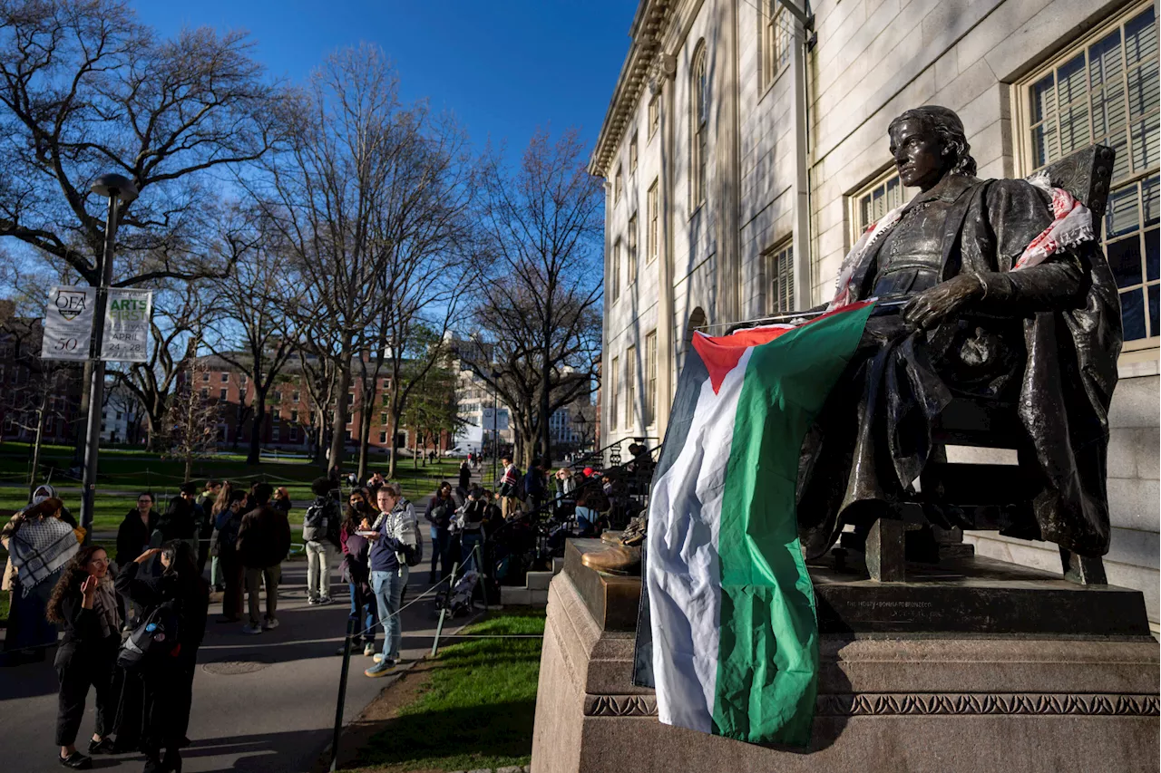 Harvard encampment protesters fly Palestinian flag in place reserved for US flag