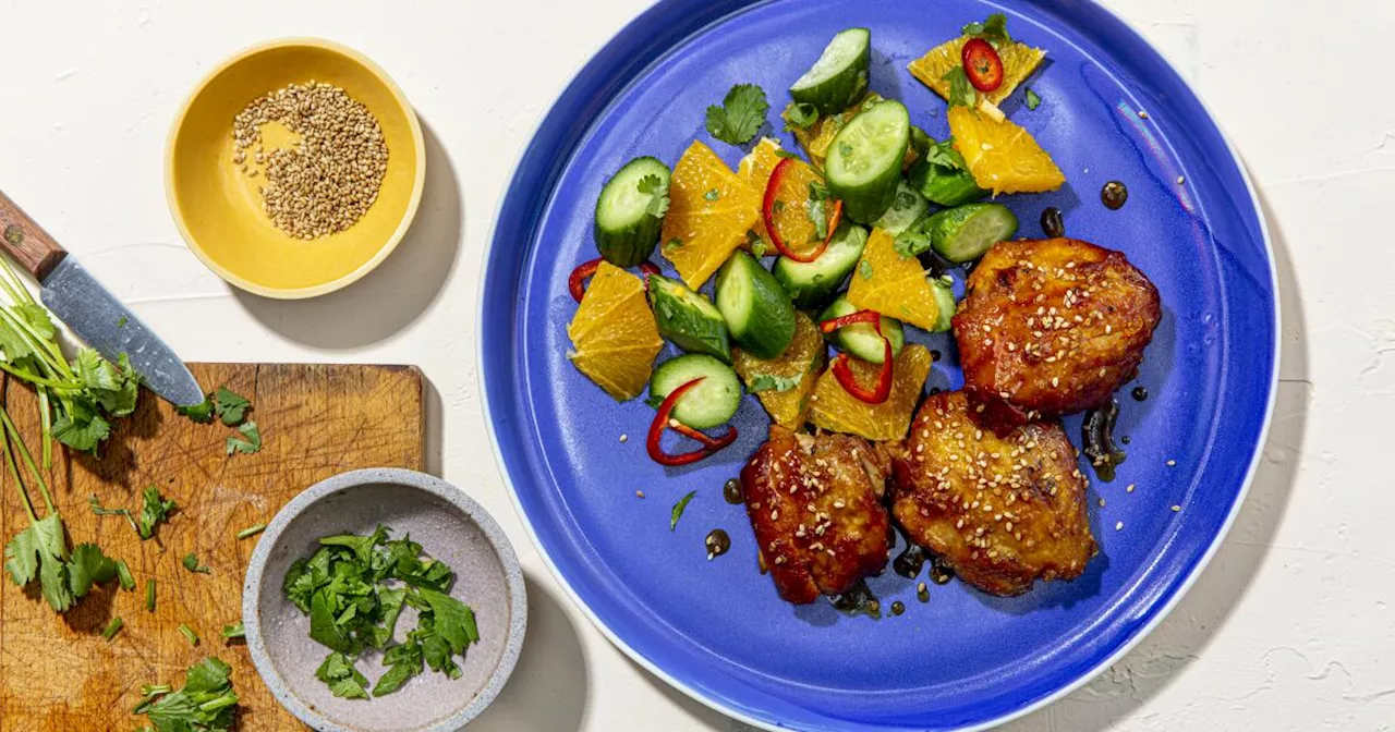 Sticky Orange Chicken Thighs With Chile-Cucumber Salad