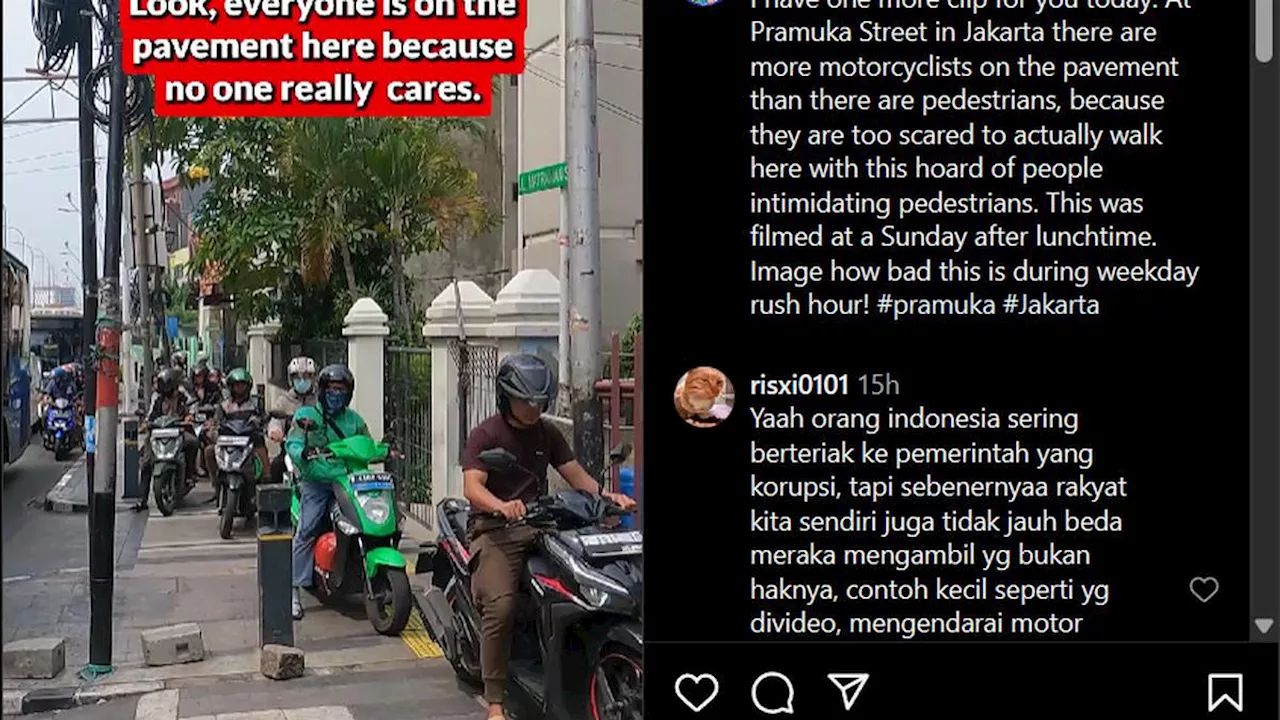 WNA Kritik Pengendara Motor yang Naik ke Trotoar di Jakarta: Mengintimidasi Pejalan Kaki