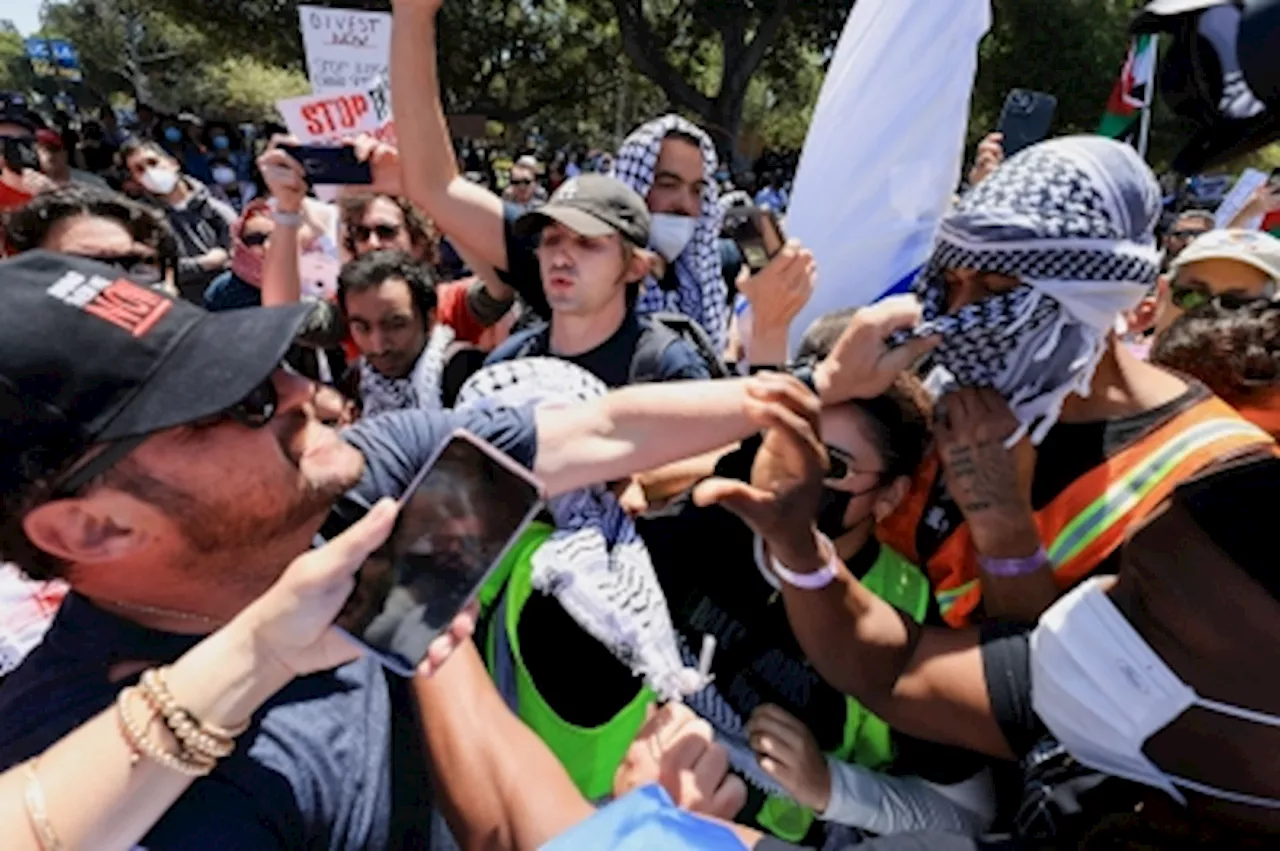 Pro-Palestinian protesters at UCLA tussle with Israel supporters