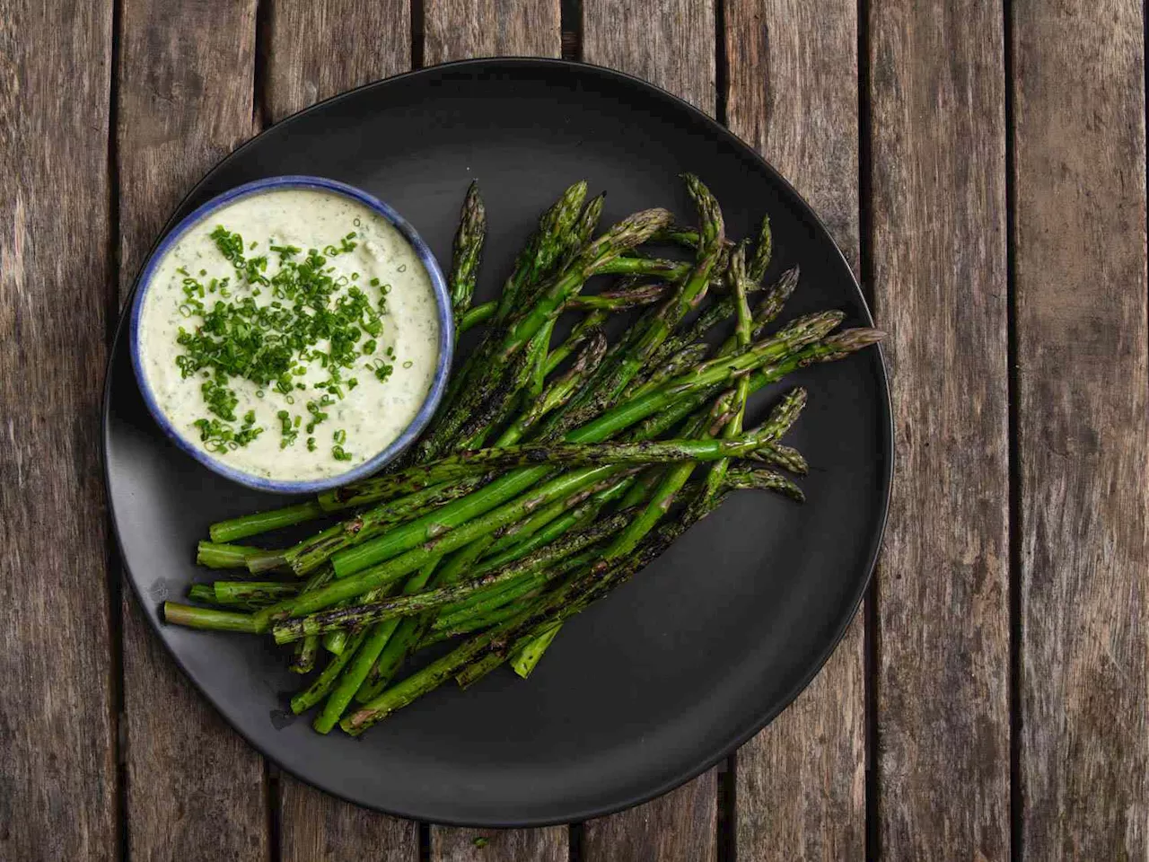 Charcoal Chimney–Grilled Asparagus With Green Goddess Dressing Recipe