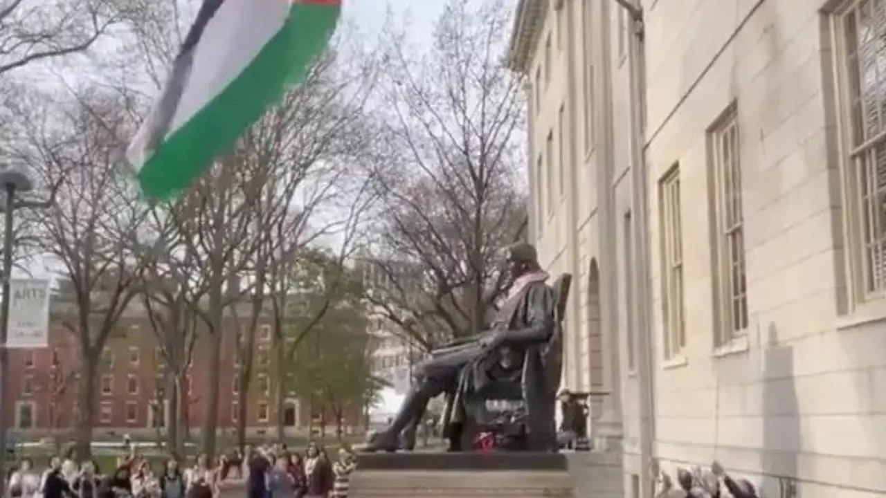 Harvard activists fly Palestinian flag in spot reserved for stars and stripes