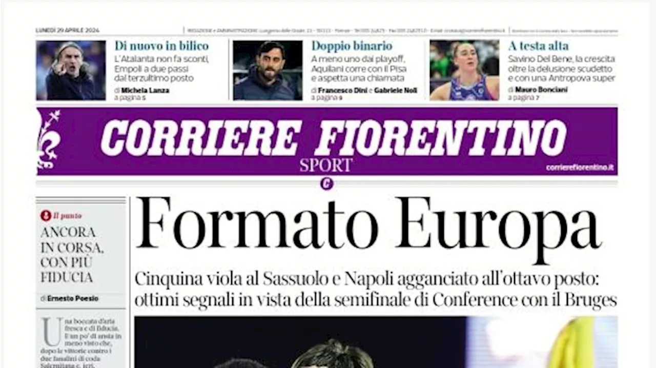 Il Corriere Fiorentino in prima pagina sul 5-1 viola al Sassuolo: 'Formato Europa'