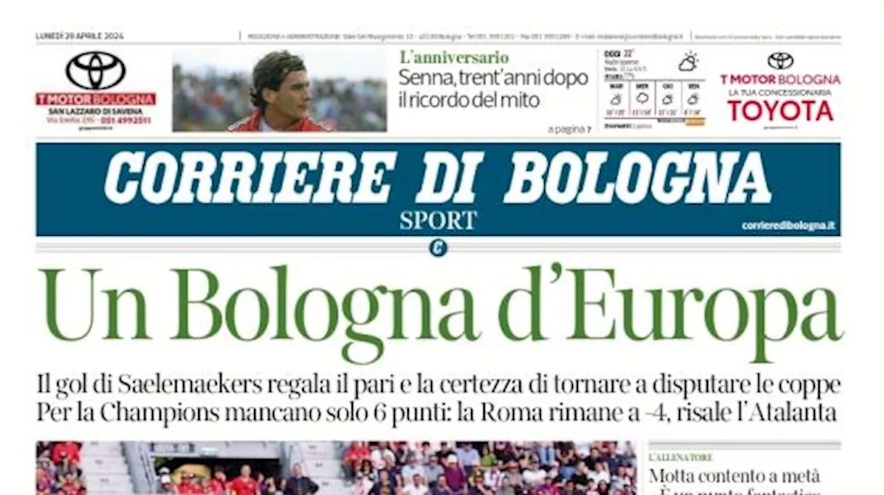 L'apertura del Corriere di Bologna dopo il peri con l'Udinese: 'Un Bologna d'Europa'