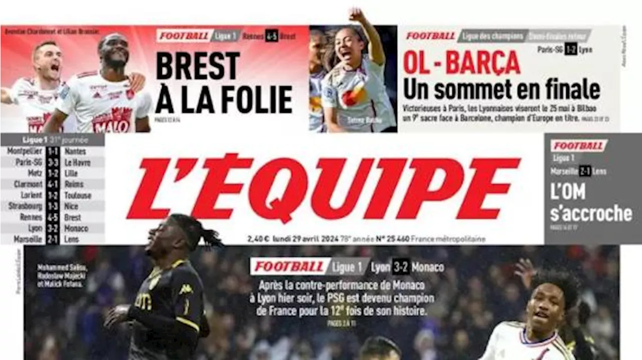 L'Equipe oggi in prima pagina celebra il PSG campione di Francia: 'Parigi esulta'