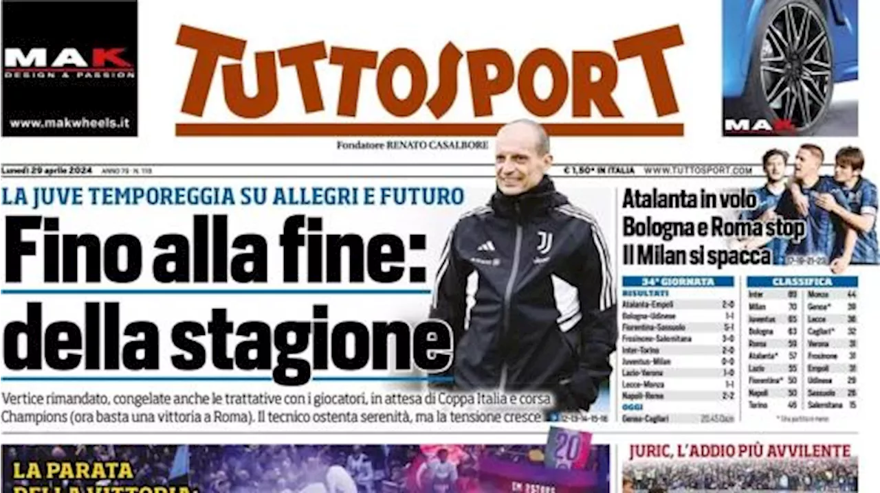 Tuttosport si divide in prima pagina: 'Delirio Inter, Allegri fino alla fine...della stagione'