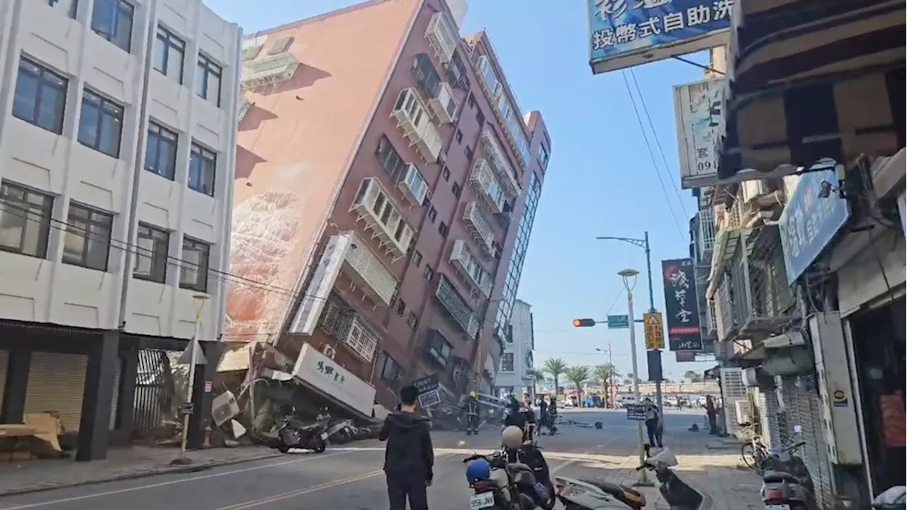 A strong earthquake rocks Taiwan, collapsing buildings and causing a tsunami