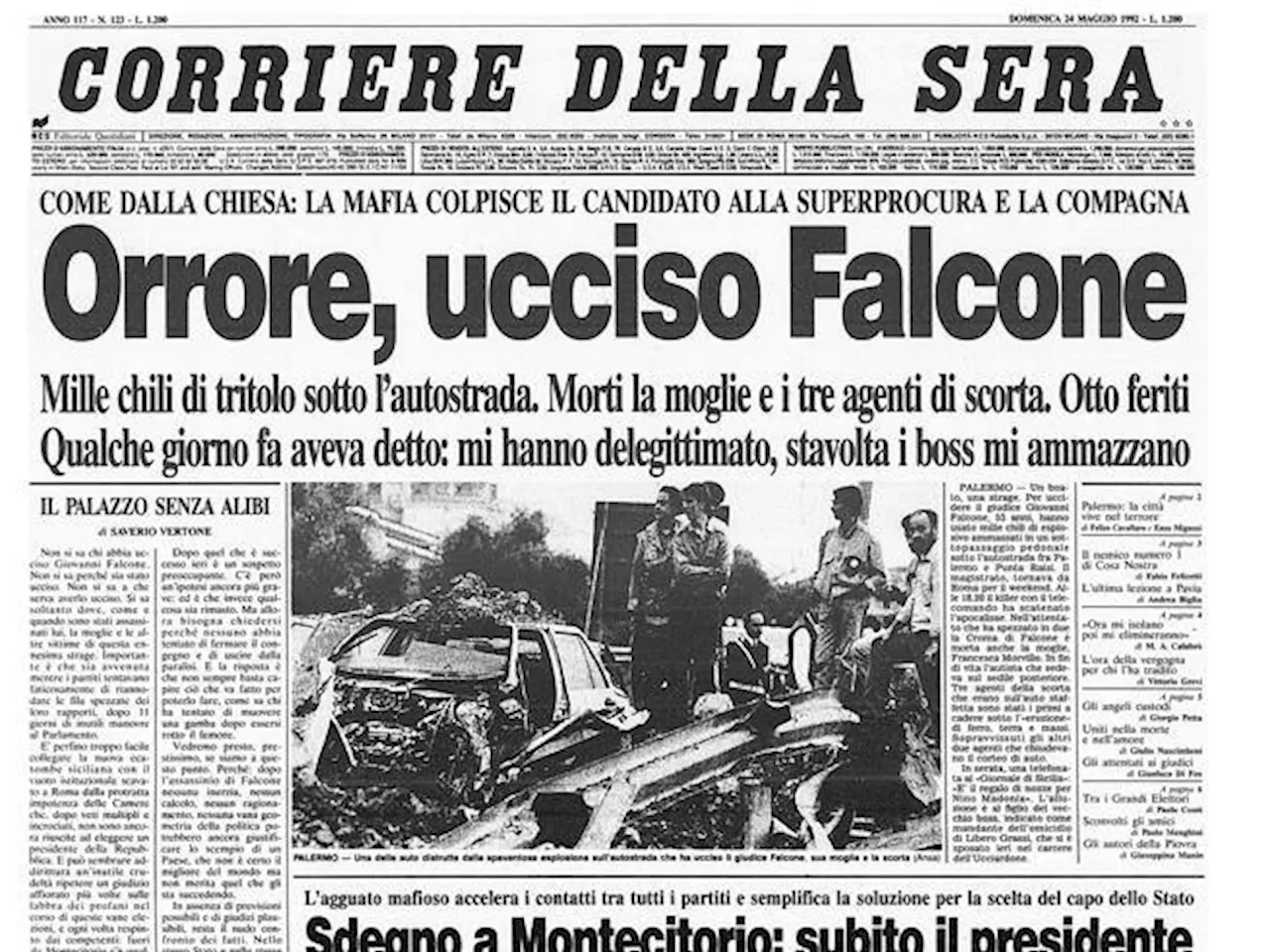 La prima pagina storica del Corriere del 24 maggio 1992