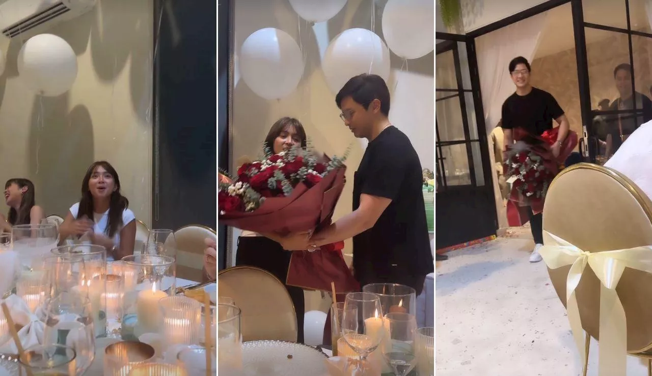 Alden Richards surprises Kathryn Bernardo with bouquet, gift at her birthday party