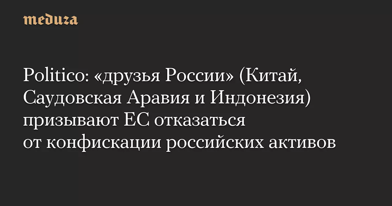 Politico: «друзья России» (Китай, Саудовская Аравия и Индонезия) призывают ЕС отказаться от конфискации российских активов — Meduza