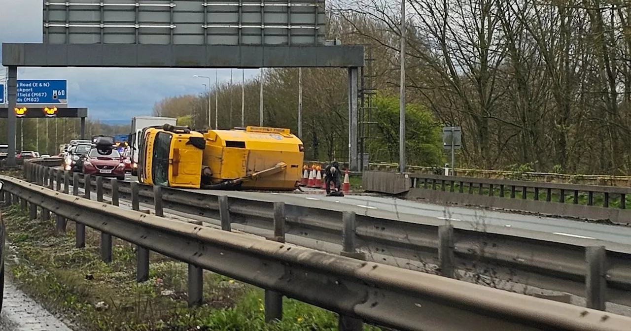 M60 LIVE traffic updates as road sweeper overturns with motorway closed