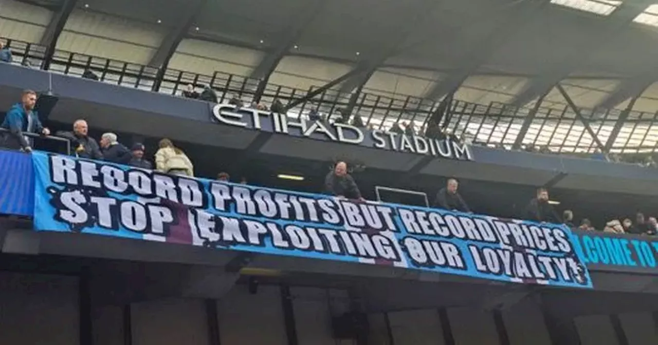 Man City fan banner criticising prices will not be at Etihad vs Villa