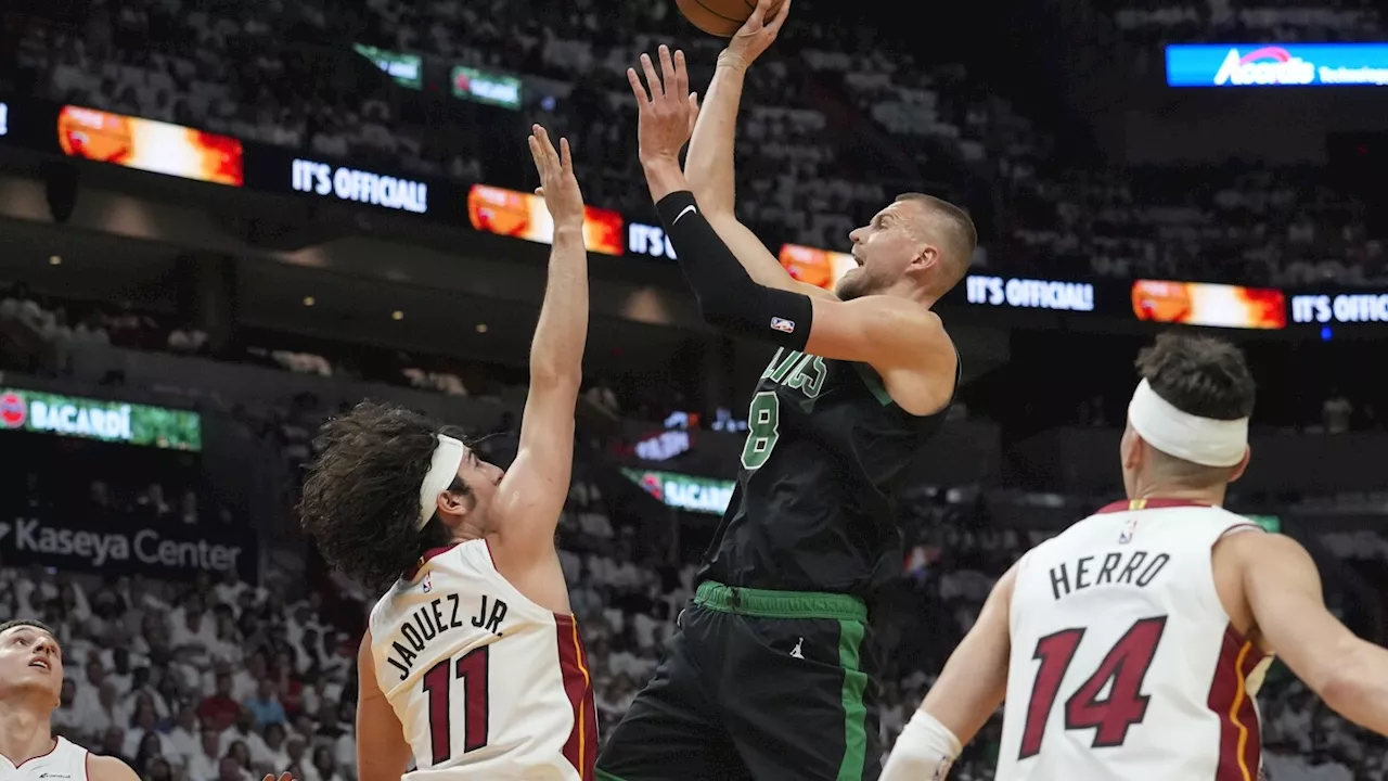 Celtics' Porzingis leaves playoff game in Miami with right calf tightness