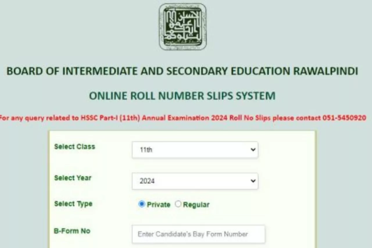 BISE Rawalpindi issues roll number slips for download for Inter Part 1