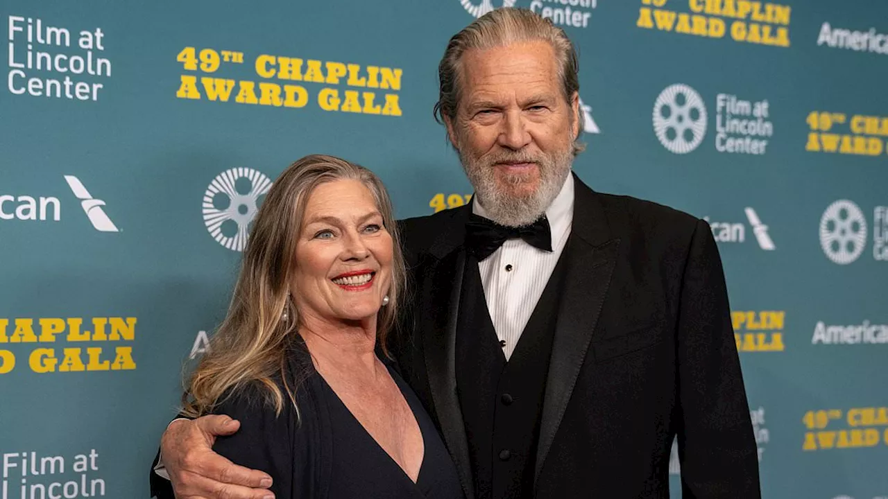 Jeff Bridges, 74, and his wife Susan Geston look loved up at the 49th Chaplin Award Gala in New York...