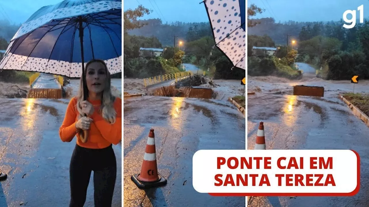 VÍDEO: ponte é levada pela água durante gravação de prefeita alertando sobre temporal no RS