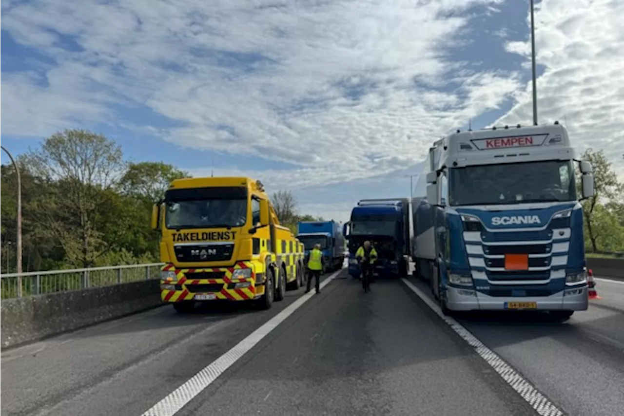 Verkeershinder op E34 door ongeval met drie vrachtwagens