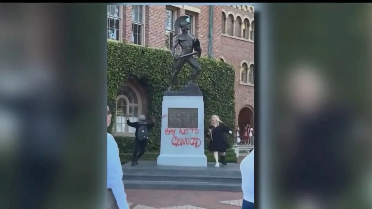 Student's mother tried to stop vandalism of Tommy Trojan statue at USC