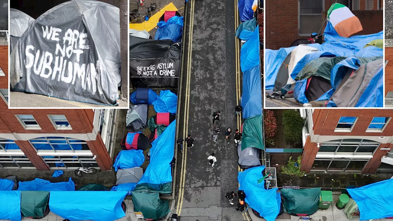 Stark pictures show migrant ‘tent city’ weaving through roads outside Dublin asylum processing centre...